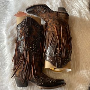 Leopard Stud Cheetah Fringe Boots Cowboy Boots For Women Leopard
